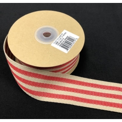 Faux Burlap Ribbon Red Stripe 1.5" 10y